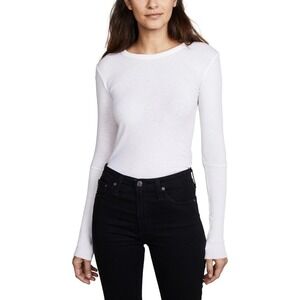 ENZA COSTA Cashmere Cuffed Crew Top Womens Medium Natural Cream Quite Luxury NEW